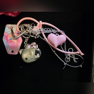 Hello Kitty Bag Charm / Keychain Pink Heart And Bow